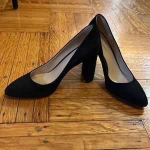 Black suede block heels